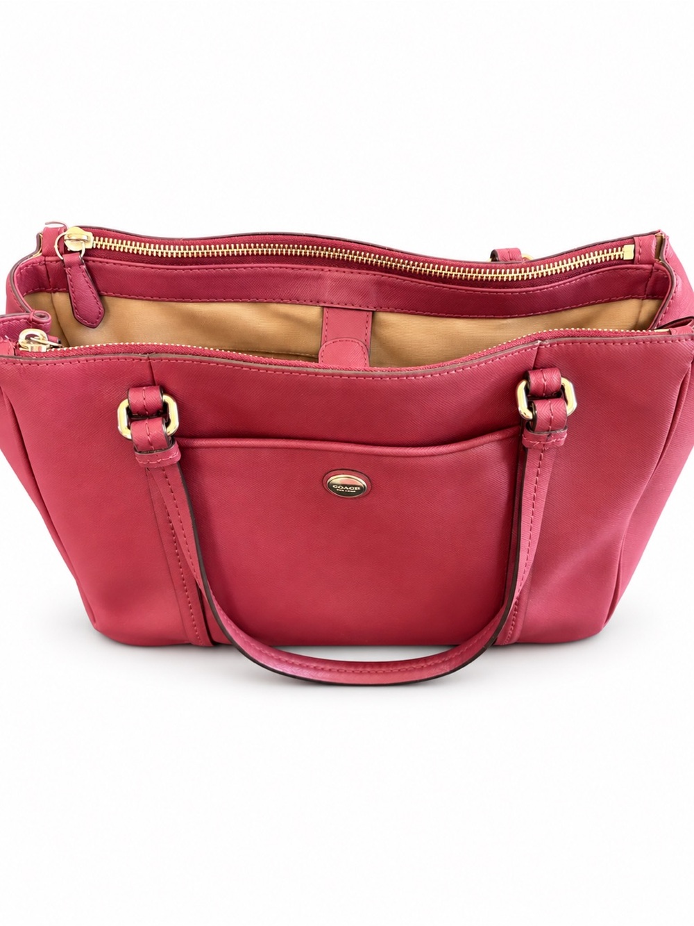 Coach Peyton Leather Jordan Double Zip Carryall Burgundy F25669